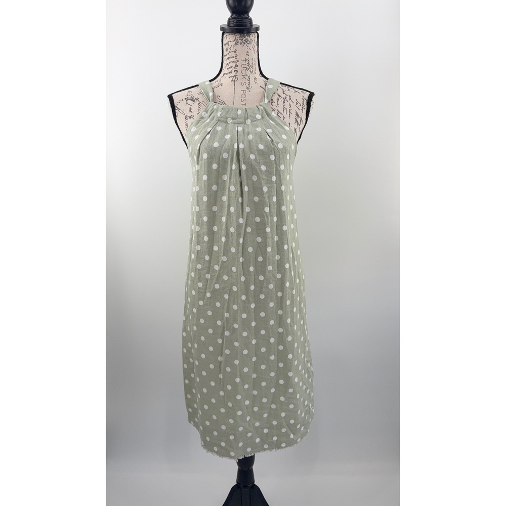 B7 Charlie Paige Polka Dot Halter Dress Small Sage Green Linen Blend Summer